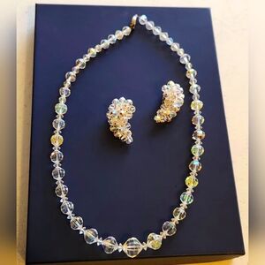 Vintage Aurora Borealis Crystal Necklace & Earrings